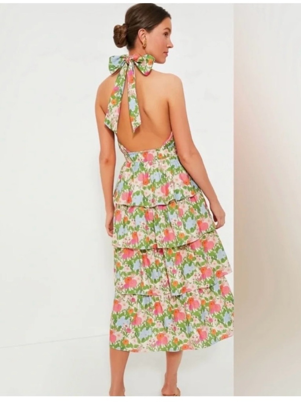 Hyacinth House Tuckernuck Floral Tiered Halter Midi Dress - Pink & Green